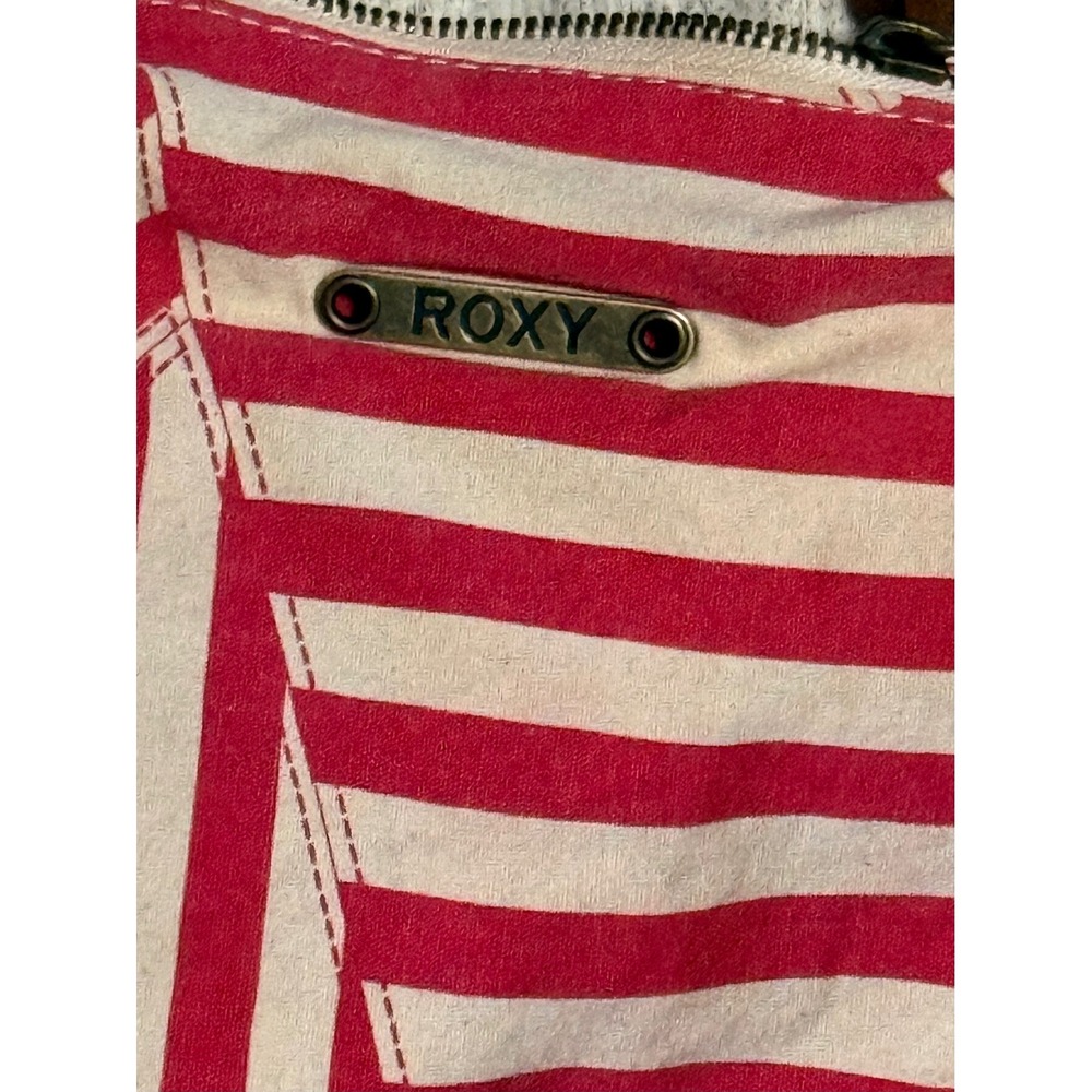 Y2K Roxy Red White Stripe Canvas Hobo Shoulder Bag Purse - Picture 2 of 7